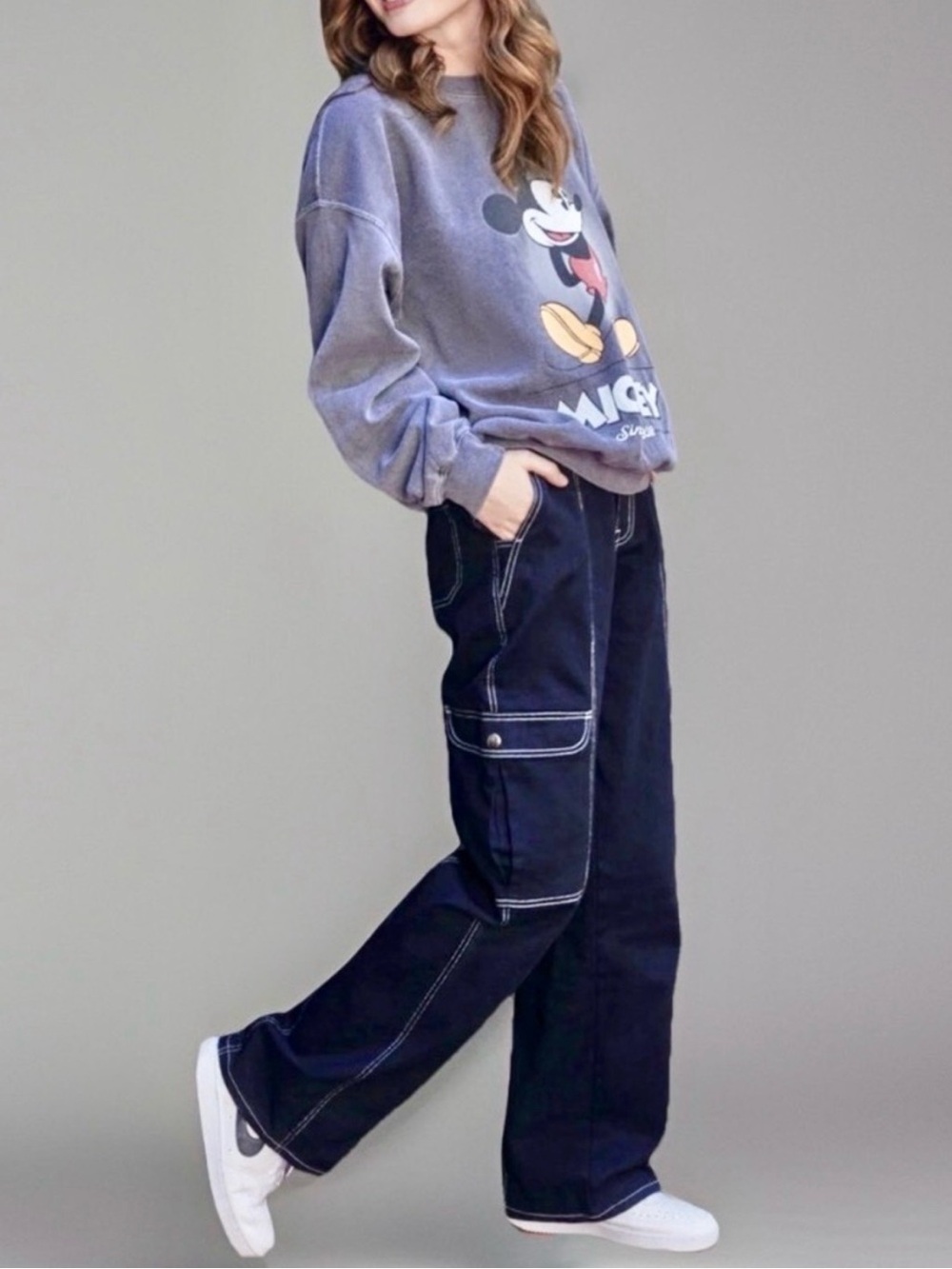 RSQ Womens Smock Waist Loose Cargo Pants Relaxed Fit Contrast Stitch 100% Cotton